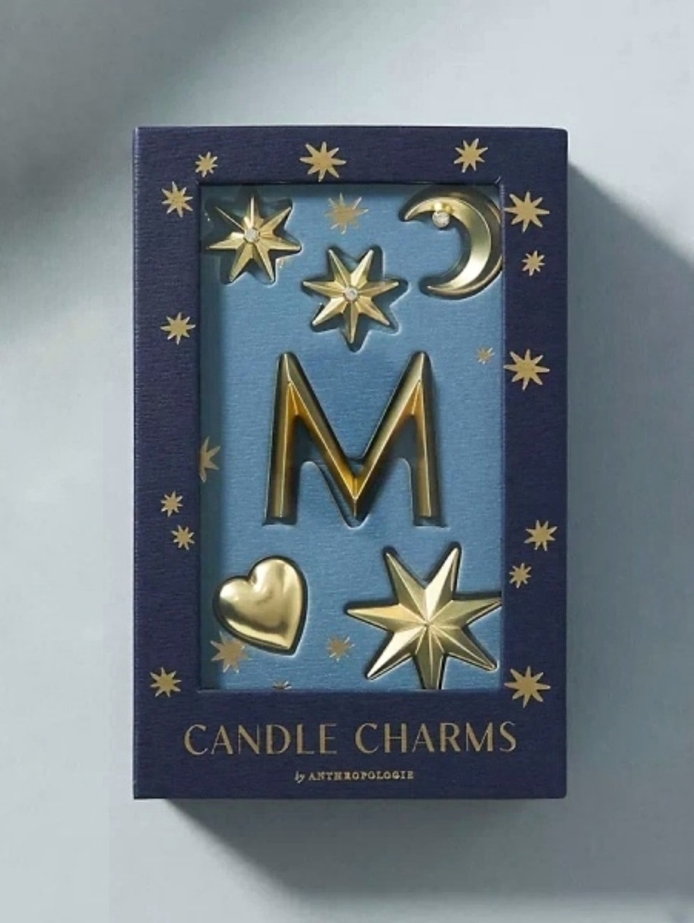 Anthropologie monogram candle charms letter M gold celestial stars moon new NWT